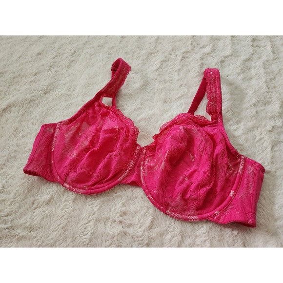 Cacique 44D Bra Pink Floral Lace Underwire Back Closure Adjustable Straps - Picture 3 of 8